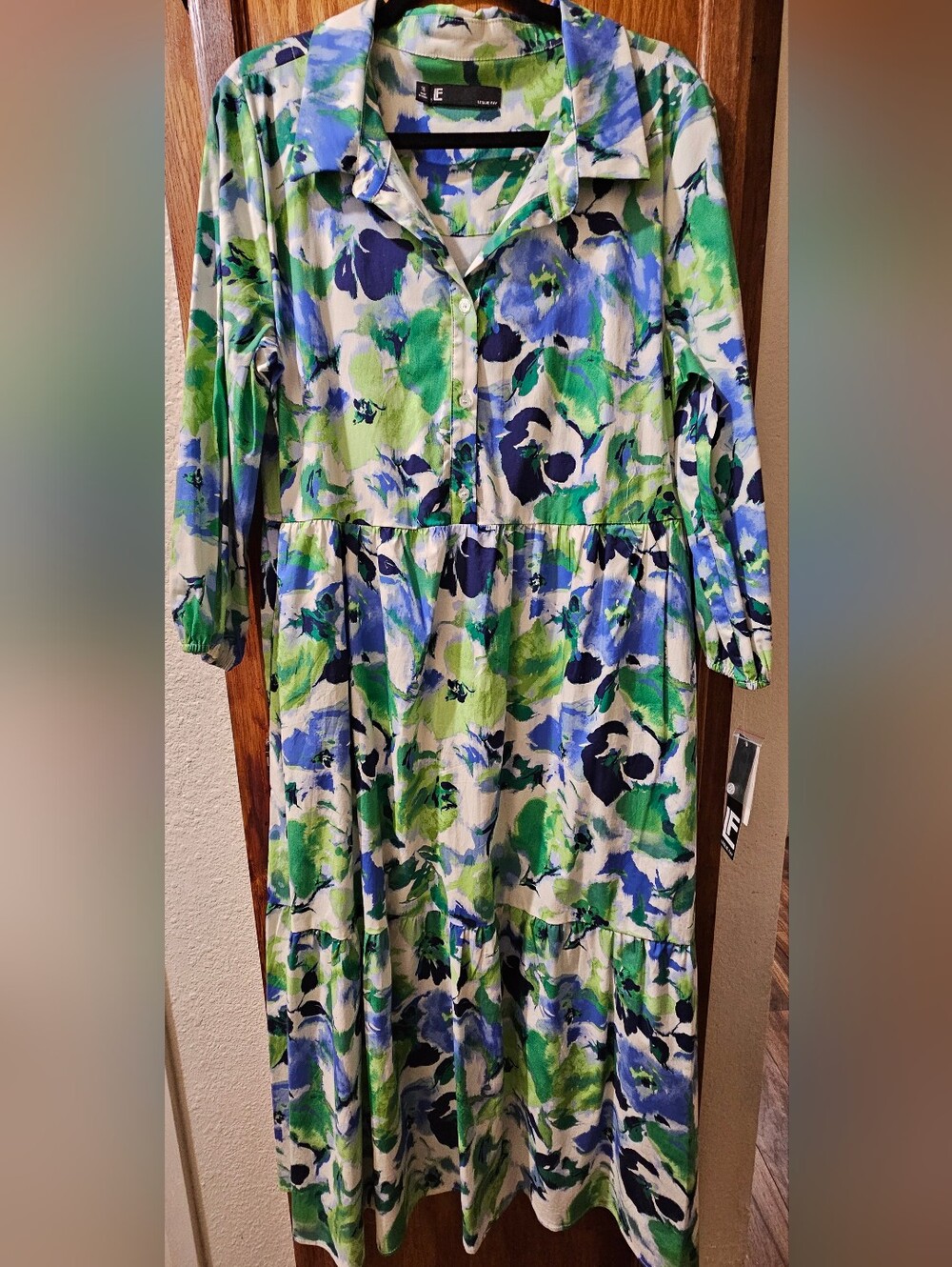 Leslie Fay Floral Button-Front Dress in Blue & Green Dress